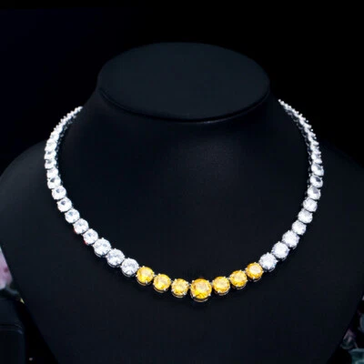 Beauty Silver Plated Yellow Cubic Zircon Round Tennis Choker Necklace for Women - Image 1 of 4