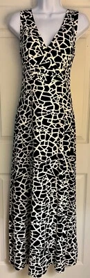 DKNY MAXI LADIES SMALL SLVLS BLACK WHITE VISCOSE STRETCH GIRAFFE PRINT DRESS S - Image 1 of 4
