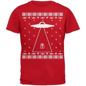Alien Abduction Ugly Christmas Sweater Red Youth T-Shirt - Picture 1 of 1