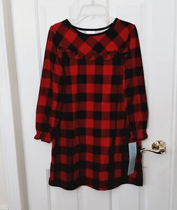 Camicia da notte tradizionale bambina manica lunga volant taglia 5 rosso bufalo check NUOVA - Foto 1 di 8