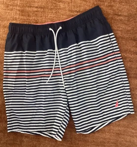 Traje de baño clásico NAUTICA para hombre calzoncillos GRANDES negro blanco coral detalles a rayas - Imagen 1 de 6