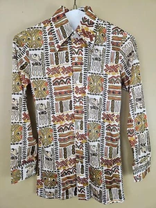 Vintage 1960s Mens Tiki Nylon Shirt Button Down Pointy Collar size S NOS - Picture 1 of 6