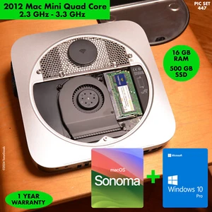 MacOS SONOMA + WINDOWS 10 PRO 2012 Mac Mini 2.3GHz i7 QUAD 16GB RAM 500GB SSD - Picture 1 of 14