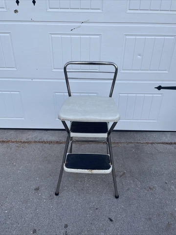 Vtg Mid Centurty Modern COSCO Flip Seat Chrome Bar Stool Step Stool! Used Cond! Cover