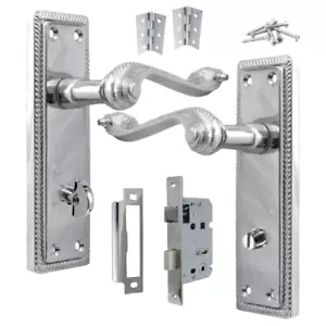 Georgian Door Handle Chrome, Bathroom WC Toilet Handles, Mortice Lock Hinges Set - Picture 1 of 7