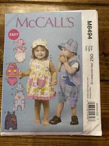 McCall's Easy Sewing Pattern M6494, Baby Dress Romper Jumpsuit Size NB-L Uncut - Picture 1 of 2