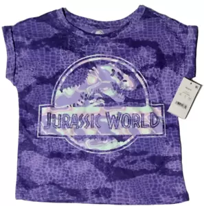 T-Shirt Jurassic World Mädchen ärmellos lila Trex Größe Krawatte gefärbt ~NEU ~ - Bild 1 von 4
