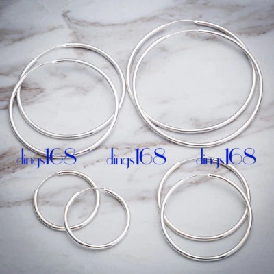 925 Sterling Silver Classic Endless Thin Hoop Earrings #CHOOSE A SIZE 20mm~70mm# - Image 1 of 4