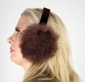 New Brown Opossum Fur Ear Muffs Velvet Band Efurs4less - Picture 1 of 2