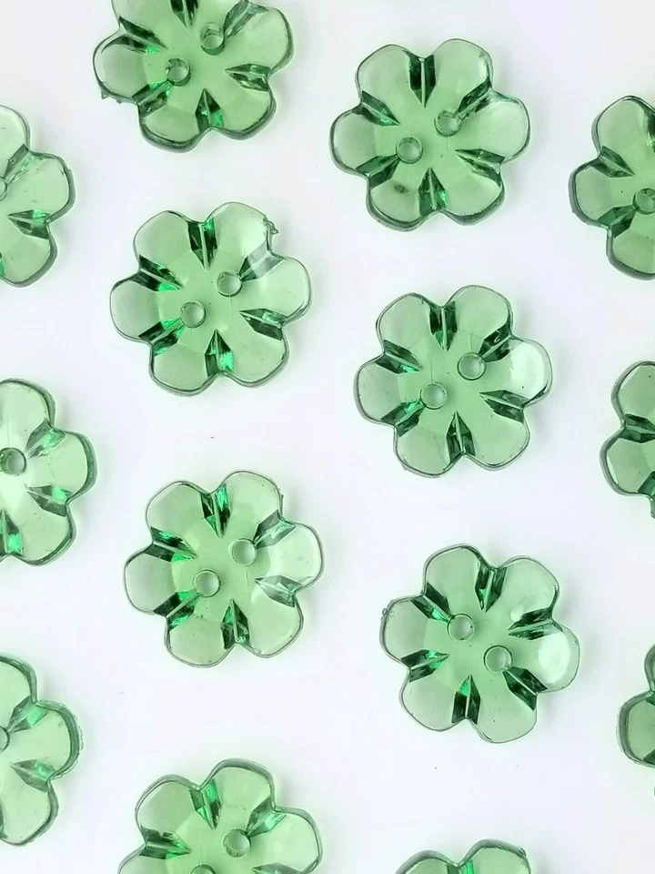 SIZE 24L - 5/8", FLOWER BUTTON, EMERALD, 1 DOZEN, SHINY FINISH, FREE SHIPPING US - Image 1 of 1
