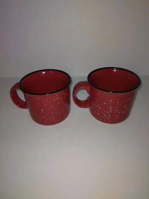 Red/White Spatter Spreckled Enamelwere Black Lip Mugs With Handles Set Of 2... - Image 1 of 4
