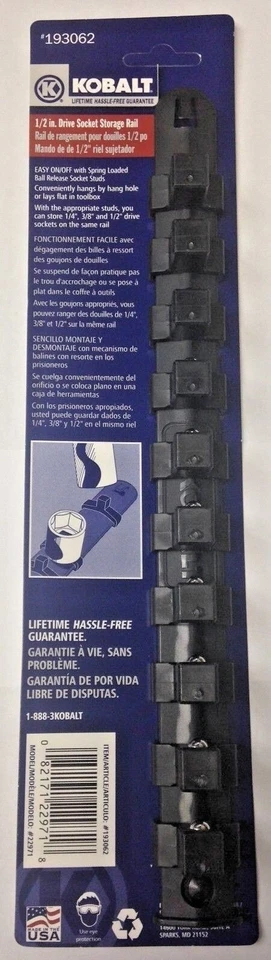 Kobalt 22971 1/2" Drive Socket Storage Rail USA - Image 1 of 1
