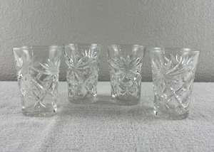 4 Vintage Anchor Hocking Press Cut Clear Starburst Juice Glass 4.25" 8oz - Picture 1 of 6