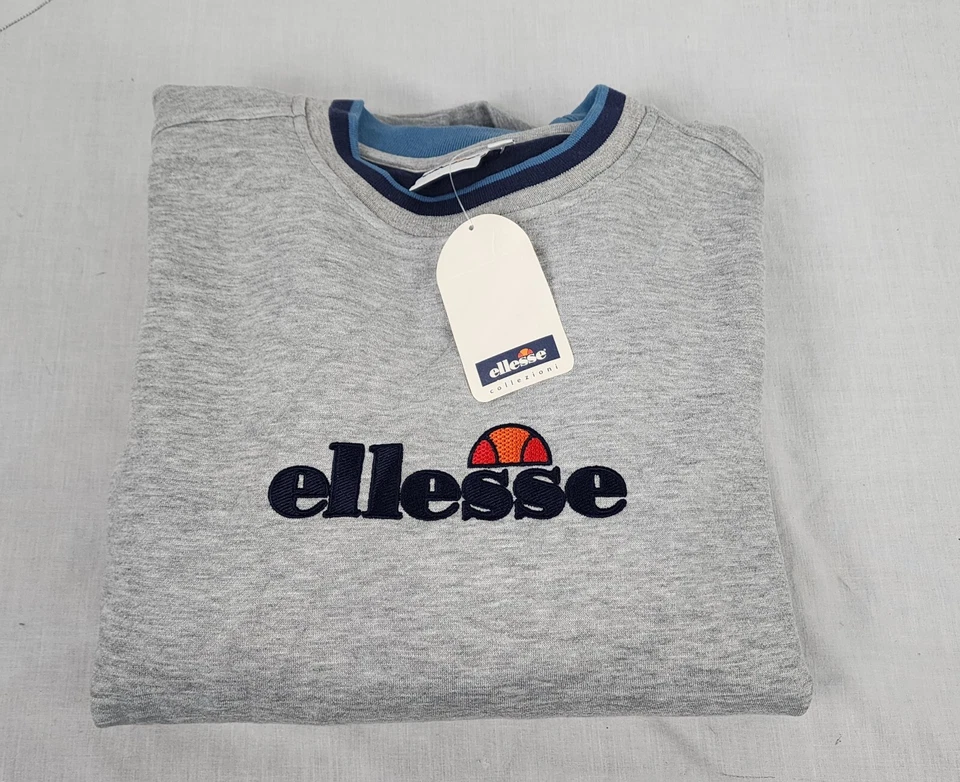 NUEVO CON ETIQUETAS VINTAGE Ellesse Collezioni Tenis Hombres Cuello Redondo Sudadera E5038 Grande Gris Foto 1 de 4