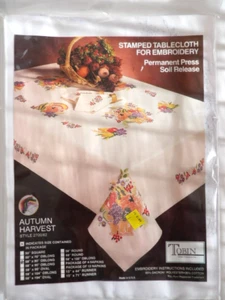 TOBIN Autumn Harvest Stamped Embroidery Cross Stitch Tablecloth 58”x80" Oblong - Picture 1 of 7