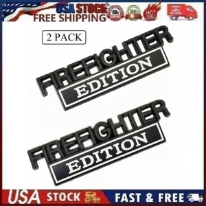 2PCS Firefighter Edition Emblems 3D Metal Fender Badge Car Decal Black and White - Picture 1 of 14
