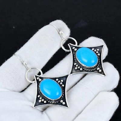 Dornröschen Türkis Edelstein 925 Sterling Silber Handgemacht Ohrring Schmuck - Bild 1 von 4