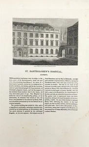 Hospital Middlesex St Bartholemew original grabado con historia de fondo 1818 - Imagen 1 de 2