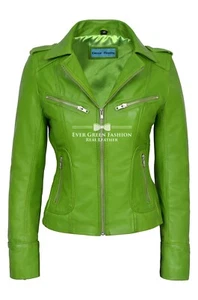 CHAQUETA DE CUERO NAPA REAL ESTILO MOTOCICLETA MOTOCICLISTA VERDE LIMA 'RIDER' 9823 - Imagen 1 de 7