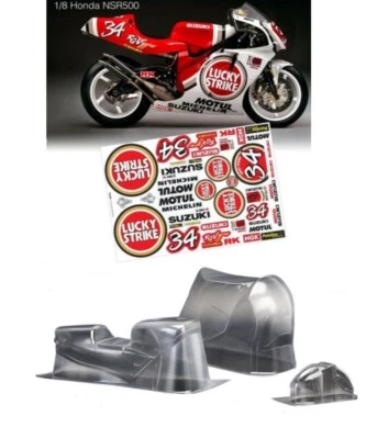 1:8 Scale clear Body For Kyosho rcHonda NSR500 1991 Motorcycle EP RC Car Body - Image 1 of 3