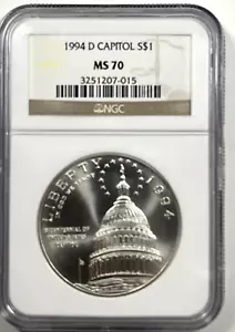 1994-D Capitol Bicentennial Commemorative Silver Dollar : NGC MS70 - Picture 1 of 4