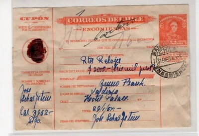 Chile 1954 Boletín de Encomienda Parcel post 4p red LASTRA Santiago to Valdivia - Image 1 of 2