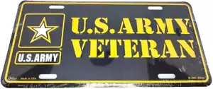 United States Army Veteran with Star Logo on Black Embossed License Plate - Picture 1 of 6
