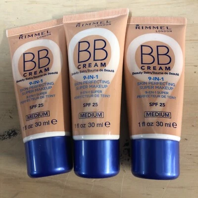 Rimmel 9 in 1 BB Cream Skin Perfecting Super Makeup 30ml MEDIUM SPF25 X3 - Image 1 of 3