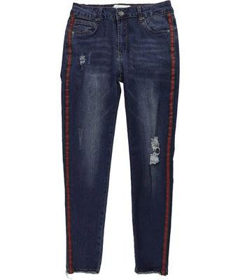 Pantalones de mezclilla Most Wanted para mujer con dobladillo deshilachado a rayas pierna recta, azul, juniors, 13 Foto 1 de 3