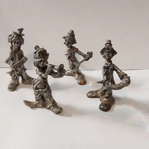 Lotto 4 minifigure pagliaccio in peltro massiccio che suona strumenti musicali 2 1/2" - Foto 1 di 14