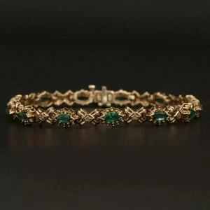 Marquise Cut Lab Created Green Emerald Tennis Bracelet 14K Yellow Gold Over 5CT - Picture 1 of 1