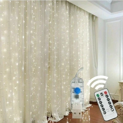 300 LED  Curtain Fairy WHITE Lights USB String Light Remote Backdrop  - Image 1 of 3
