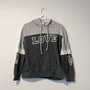 No Boundaries Girls Hoodie Size L (11-13) Grey Two-Tone Love Sweatshirt - Picture 1 of 7
