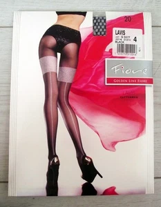 Fiore Golden Line 'Lavis' Seamed Mock Stockings/Faux Suspender Tights Black/L - Picture 1 of 8