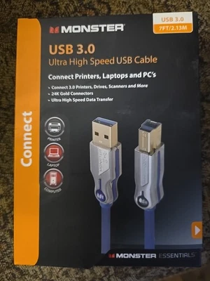 Monster USB 3.0 Ultra High Speed Cable Connect Printer Laptop Computer MALE A B - Image 1 of 2