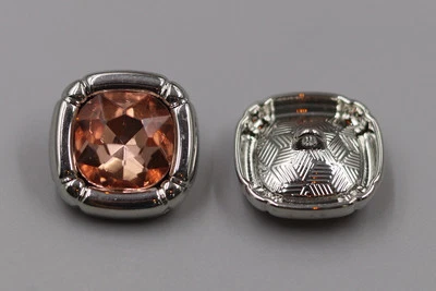 2 pink square silver buttons with faceted amber gemstone center.7 - Image 1 of 2