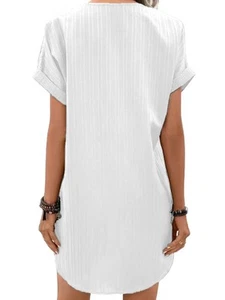 Women Button Down Shirt Dresses Summer Cotton Linen Dress V-Neck Mini Dress6628 - Picture 1 of 13