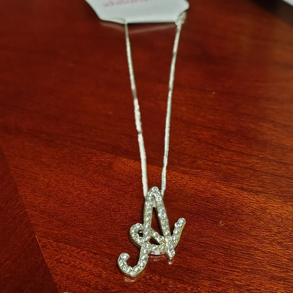 Cadena italiana colgante letra K inicial de plata de ley 925 y circonitas circonitas 16,25" Foto 1 de 4