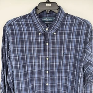 Camicia Ralph Lauren nuova con etichetta personalizzata uomo XL blu a quadri manica lunga bottoni davanti. - Foto 1 di 7