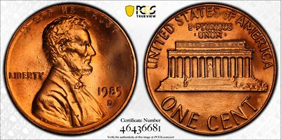1985 D Lincoln Memorial Cent | GEM | PCGS MS-67 RD | RYANSTUFF - Image 1 of 3