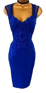 Abito Bodycon Blu Lipsy 12 UK Festa Occasione Matrimonio Cobalto Ricamato Pizzo - Foto 1 di 22