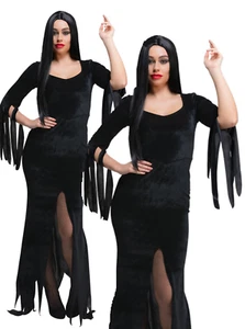 Gothic Lady Halloween Morticia Ladies Fancy Dress Costume Vampiress - Picture 1 of 6