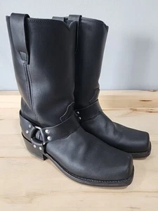 Mens Durango Double H Black Leather Harness Square Toe Biker Boots Size 9.5EE  - Picture 1 of 9