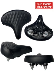 Beach Cruiser Bike Wide Saddle Seat with Springs Diamond Stitch BLACK - Picture 1 of 4
