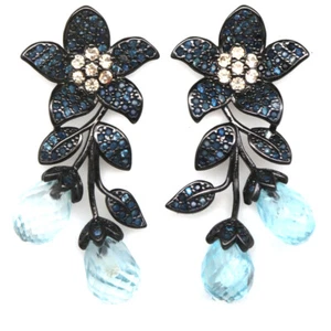 925 Sterling Silver 7 x 9 mm. Sky Blue Topaz & Blue Sapphire Earrings - Picture 1 of 4