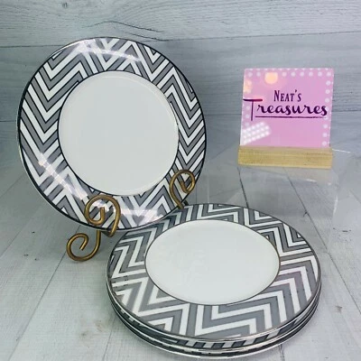 Mikasa COLOR STUDIO GRAY & PLATINUM Zig Zag Salad Lunch Accent Plates Set of 4 - Image 1 of 4