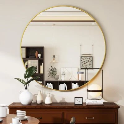 30 Inch Circle Mirror Wall Mirror for Bathroom Living Room Bedroom Vanity Gold - Image 1 of 4
