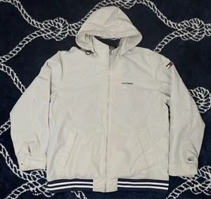 Tommy Hilfiger Beige Full Zip Hooded Windbreaker Jacket mens Size 2xl 90s Flag - Picture 1 of 6