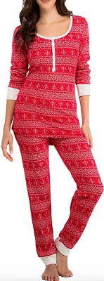 Tommy Hilfiger L57802 女式红色保暖睡衣套装 L 码 — 第 1/3 张图片