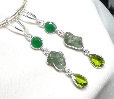 Ohrhänger 925 Silber Klappbrisur Achat, Aventurin, Peridot Originalbilder - Bild 1 von 4